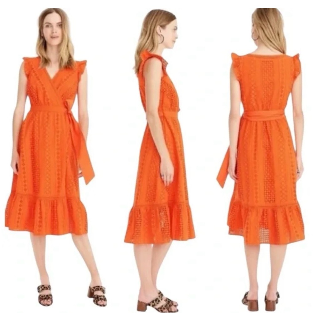 J.Crew Orange Cotton Eyelet Wrap Dress 6T Resort Vacation